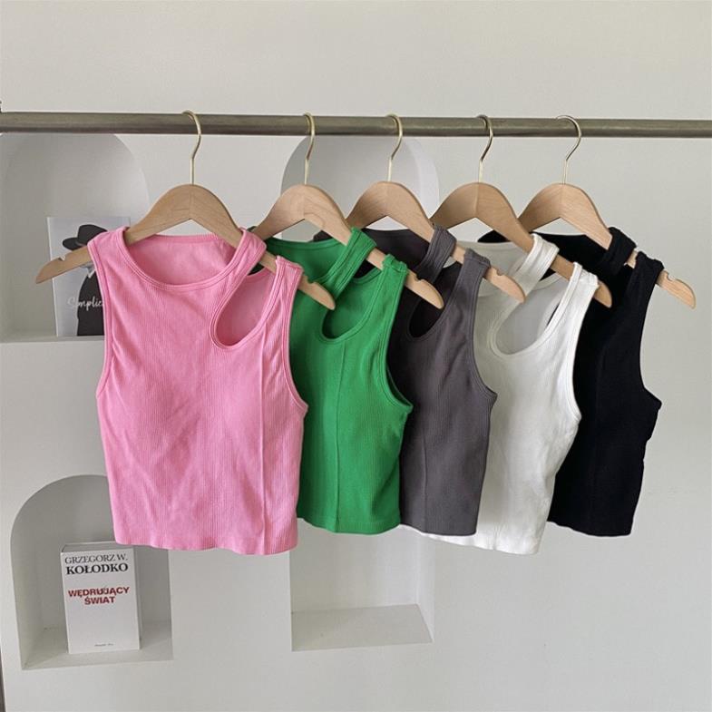 Áo Bra Nữ Ba Lỗ Tăm Khoét Vai Dáng Lửng Có Đệm Ngực HOT Trend Mới Softie 1006