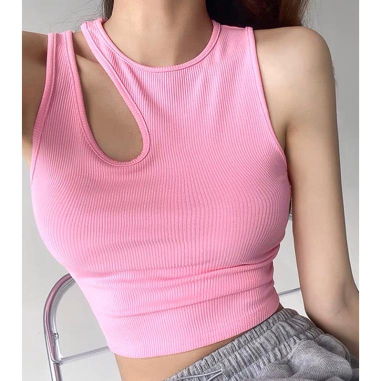 Áo Bra Nữ Ba Lỗ Tăm Khoét Vai Dáng Lửng Có Đệm Ngực HOT Trend Mới Softie 1006