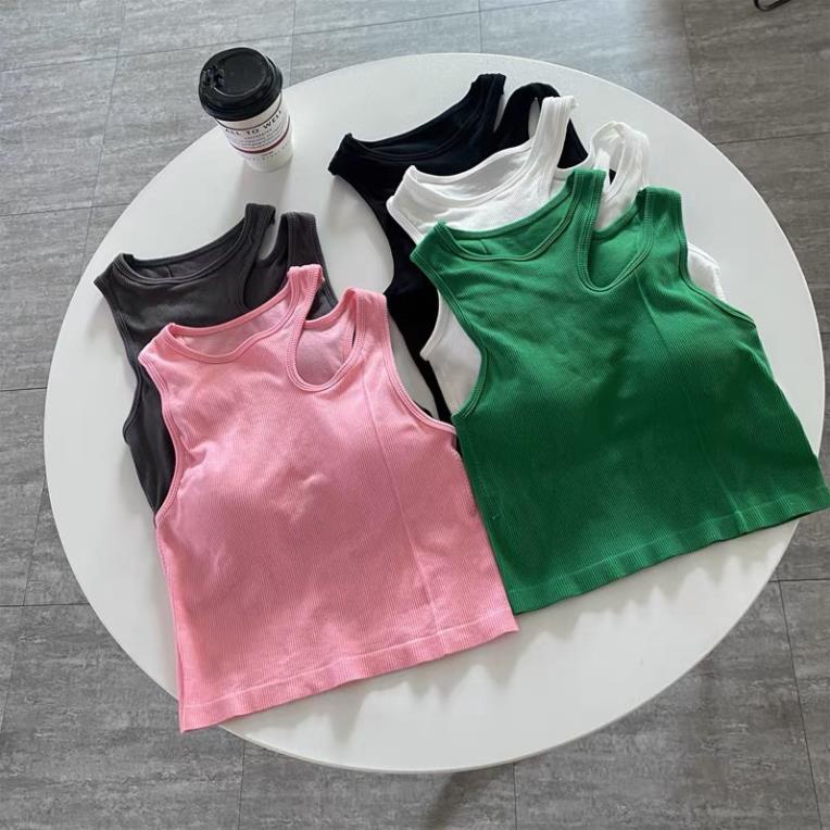 Áo Bra Nữ Ba Lỗ Tăm Khoét Vai Dáng Lửng Có Đệm Ngực HOT Trend Mới Softie 1006