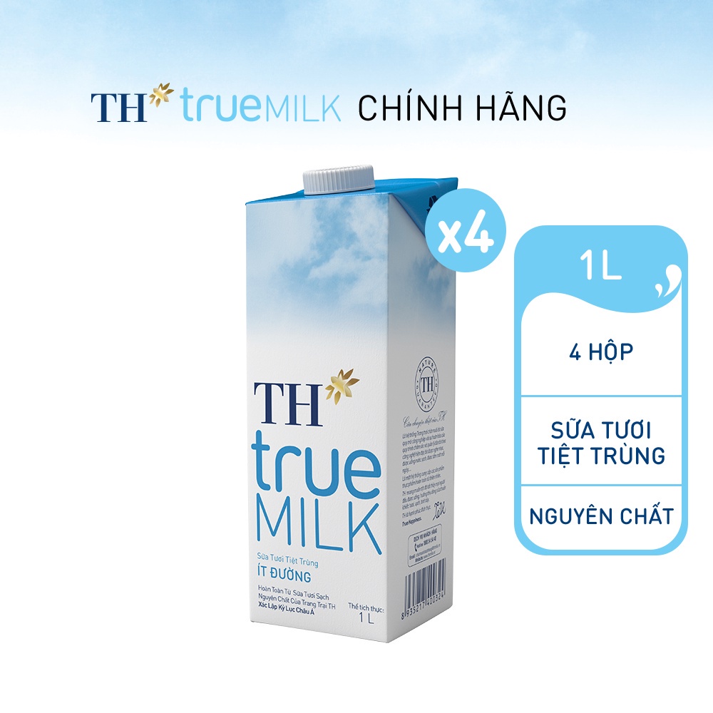 Combo 4 Hộp sữa tươi tiệt trùng ít đường TH True Milk 1L (1L x 4)