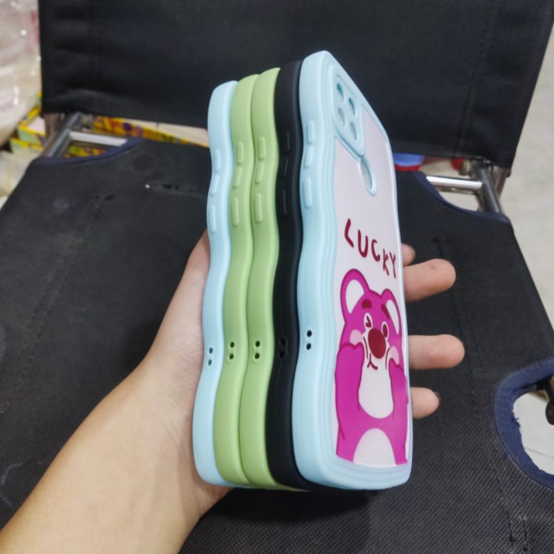 Ốp lưng Oppo A15 dẻo viền lượng sóng lưng in hình gấu dâu có bảo vệ camera