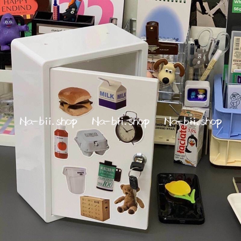Tủ hộp nhựa trắng có khoá đựng card bo góc sticker sổ đa năng