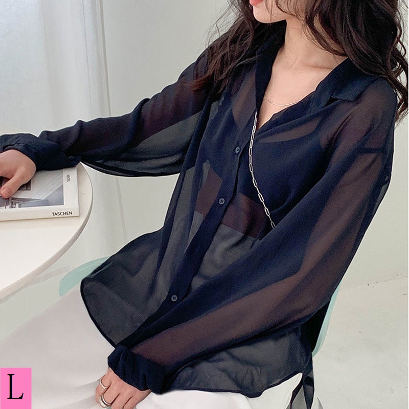 Áo Khoác Cardigan Chiffon Mỏng Tay Dài Dáng Rộng Màu Đen Chống Nắng Thời Trang Mùa Hè Cho Nữ
