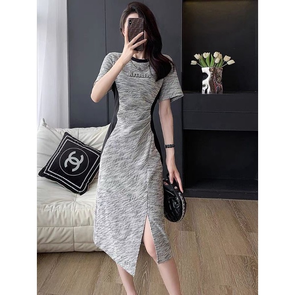 Đầm body thun phối logo m.iu m.iu siêu đẹp