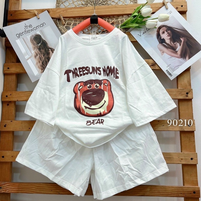 Sét Bộ Thun TAY NGẮN GẤU DÂU THREESUNS HOME BEER, Chất Thun Cotton co giãn chiều, form rộng thoải mái .UN