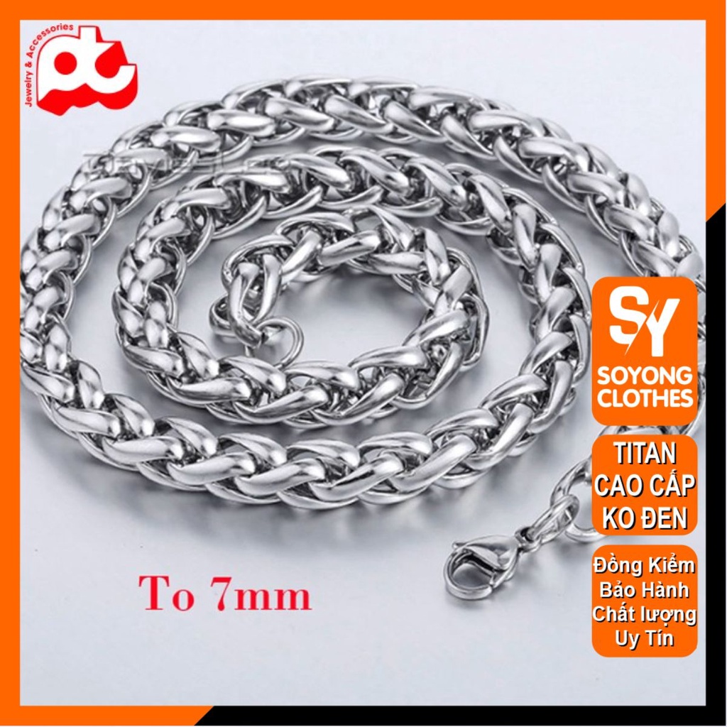 Dây chuyền titan nam cao cấp thời trang rẻ đẹp inox thép không gỉ kiểu bông dừa trangsucpt kích cỡ 7mm trắng PTDCNA170