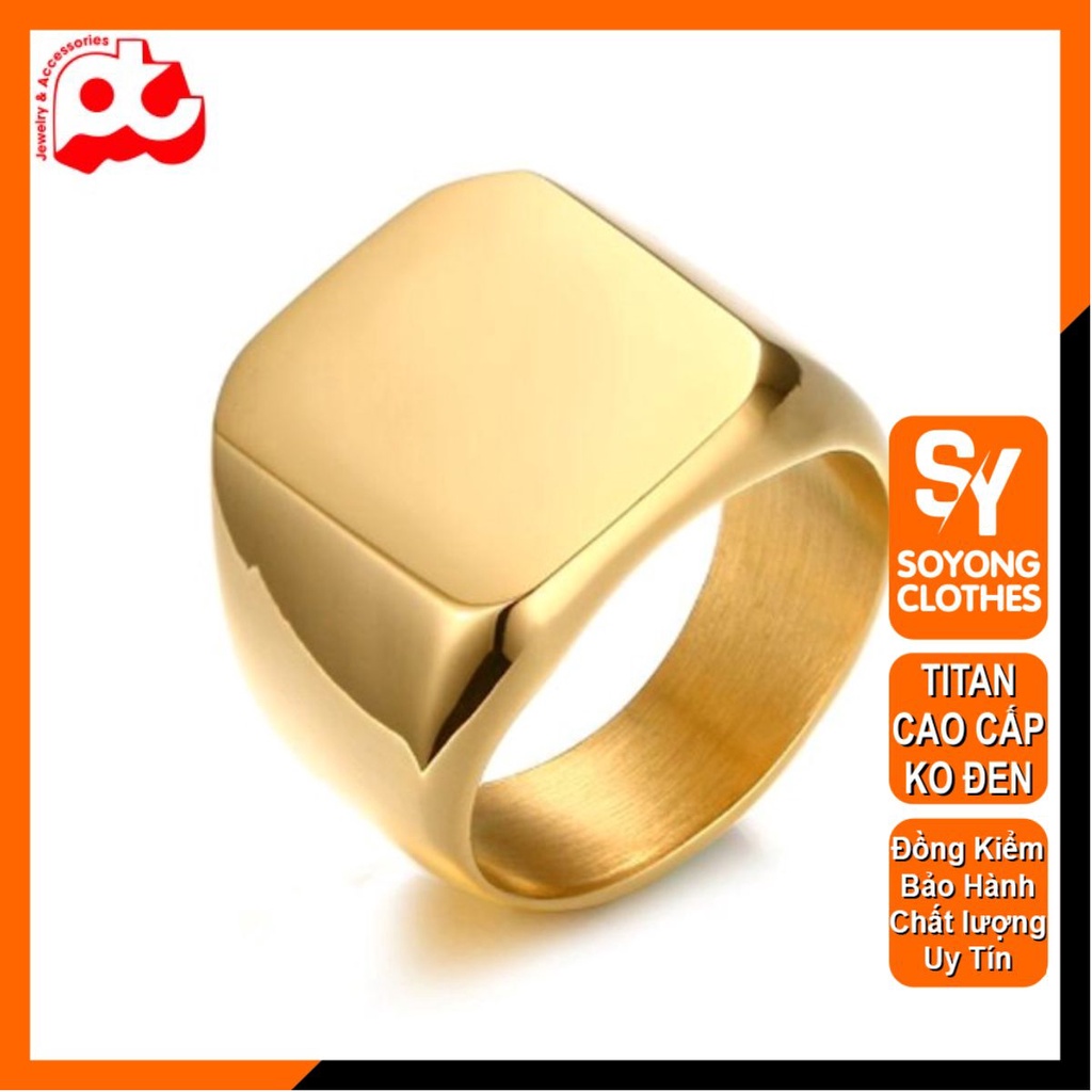 Nhẫn nam titan thời trang rẻ đẹp kiểu mặt trơn vuông to inox cao cấp thép không gỉ trangsucpt màu mạ vàng PTNNA24