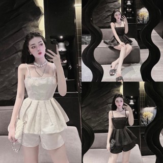 (FreeShip) Set Váy 2 Dây Peplum Nơ Đá Chất Tacta Nhũ, Mix Quần Sooc Siêu Sang