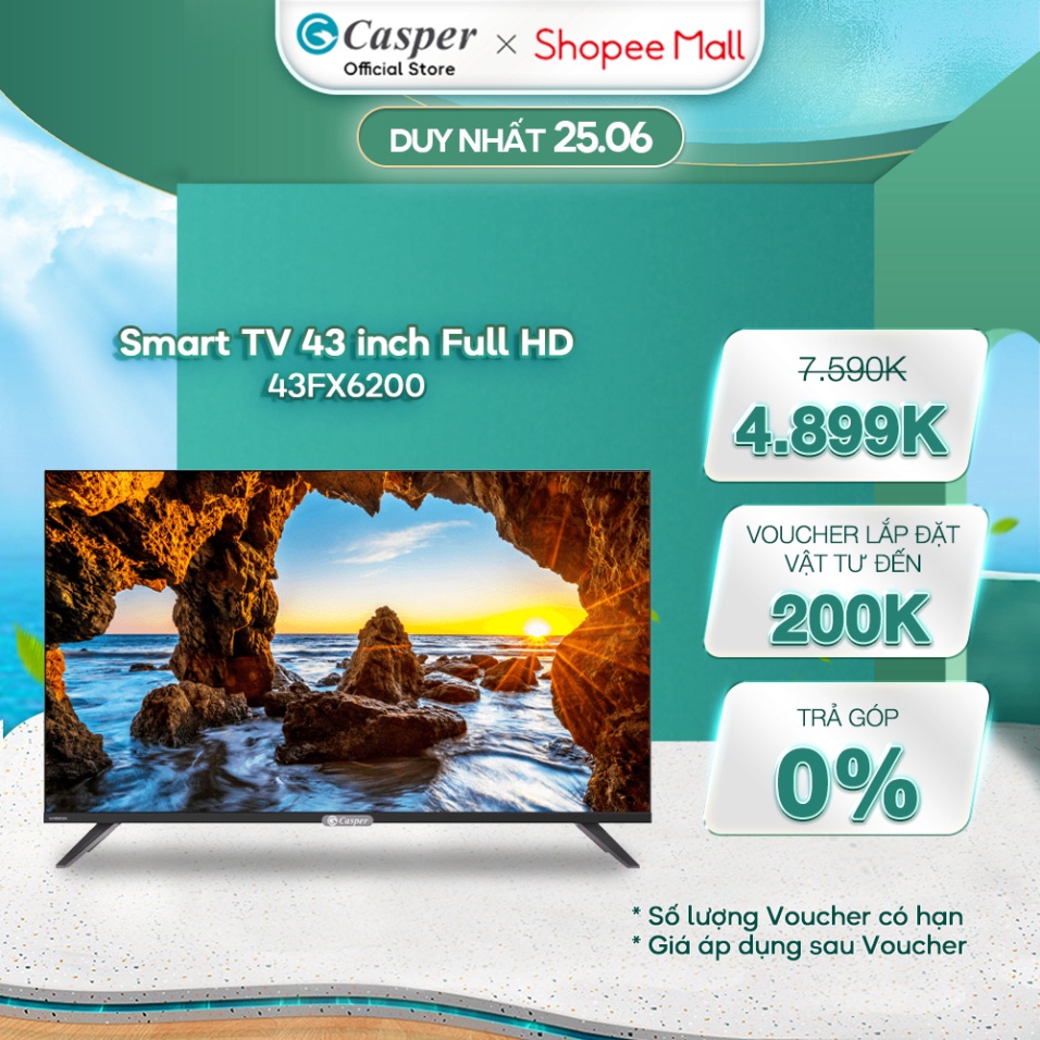 sale sập sàn   Smart TV Casper 43 inch Full HD màn hình LED 43FX6200 [TRẢ GÓP 0%, Giao TP. HCM]