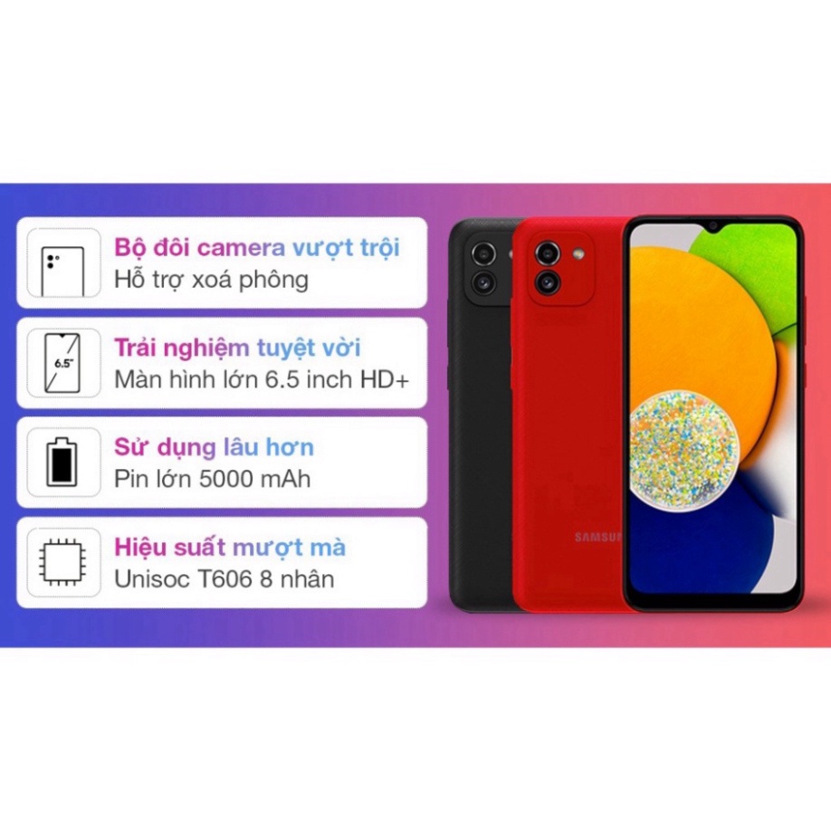 Điện thoại samsung A03 Pin 5000mAh fullbox - Bảo hành 12 tháng