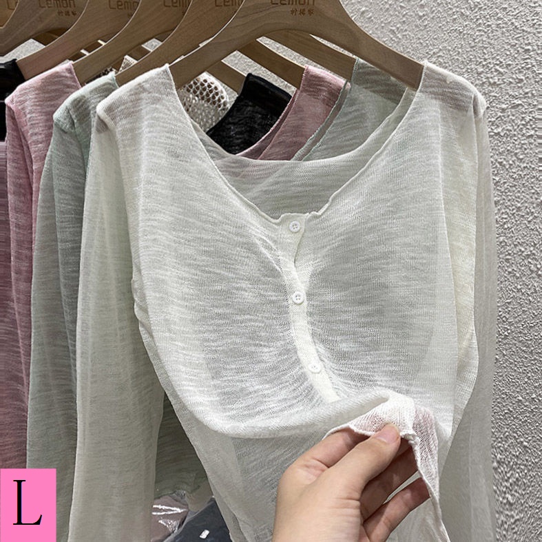 Áo Khoác Cardigan Màu Trơn Tay Dài Vải Lụa Lạnh Mỏng Mềm Mại Chống Nắng Thời Trang Mùa Hè Cho Nữ