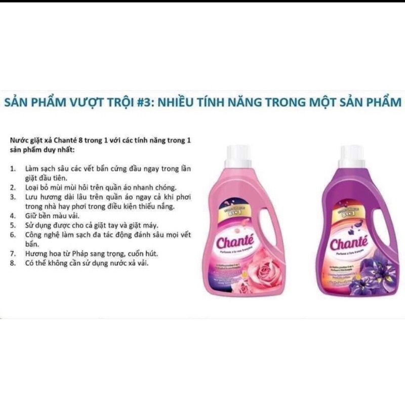 SALE TỐT NHẤT Nước giặt xả chante 3,4kg hương hoa hồng pháp, hoa diên vĩ pháp BABISTORE
