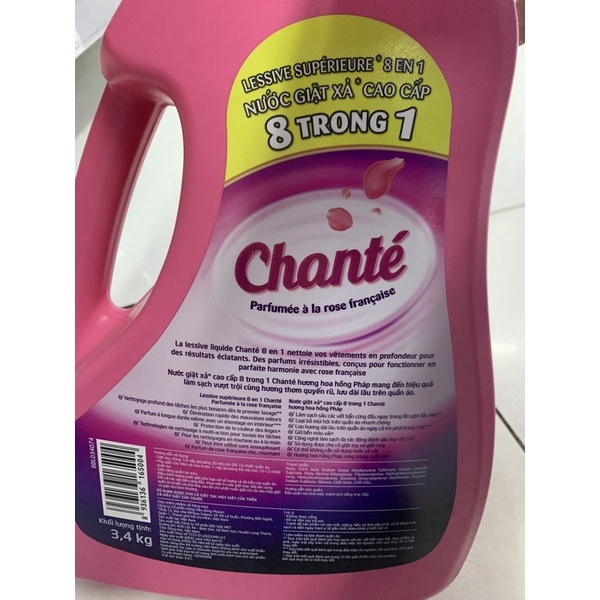 SALE TỐT NHẤT Nước giặt xả chante 3,4kg hương hoa hồng pháp, hoa diên vĩ pháp BABISTORE