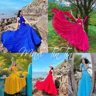 [Sẵn Hoả Tốc] Đầm maxi đi biển dáng xoè 3 màu form xoè siêu rộng sống ảo siêu xinh sang chảnh