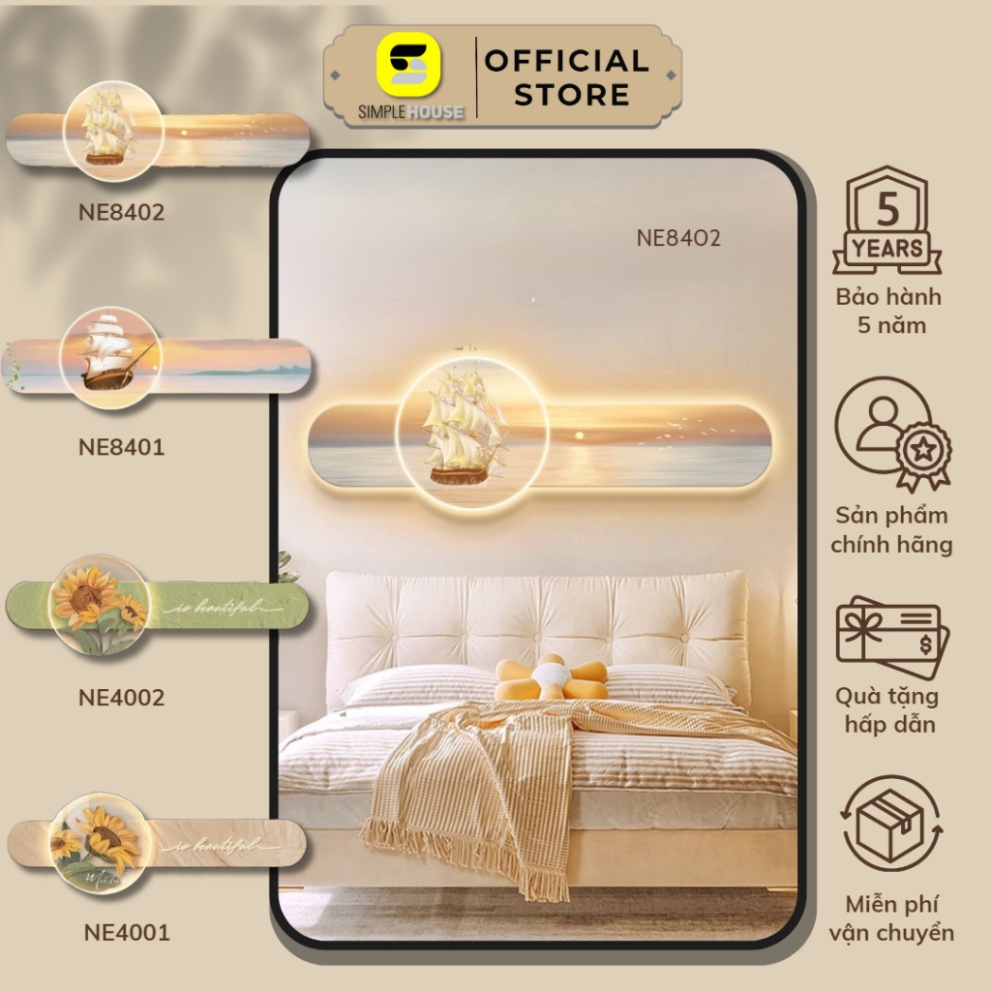Tranh Tráng Gương Đèn Led Thuận Buồm Xuôi Gió, Treo Tường, Trang Trí Nhà Cửa, Phòng Làm Việc, Cửa Hàng - Simple House
