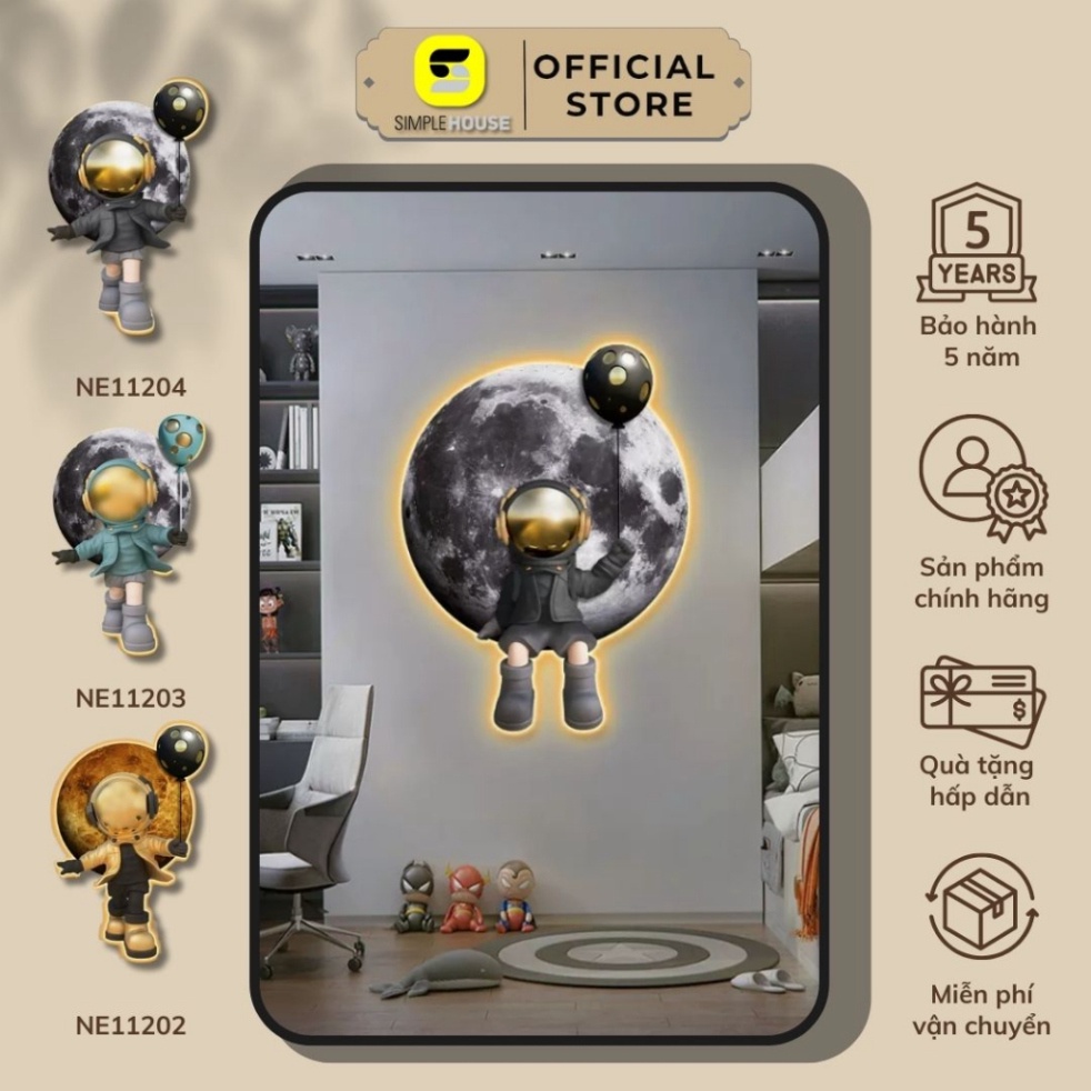 Bộ Tranh Phi Hành Gia - Đèn Led , Treo Tường, Trang Trí Nhà Cửa, Phòng Khách, Phòng Làm Việc, Cửa Hàng - Simple House