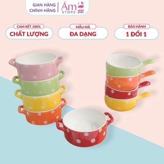 Bát ăn dặm sứ hình nồi và gáo chấm bi ấm store cỡ 60ml sâu 3.5cm