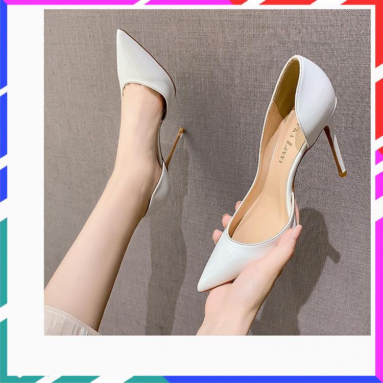 Giày cao gót hở eo phong cách,giày búp bê nữ gót nhọn cao 9cm, giày sục bít hậu khoét eo [M3]