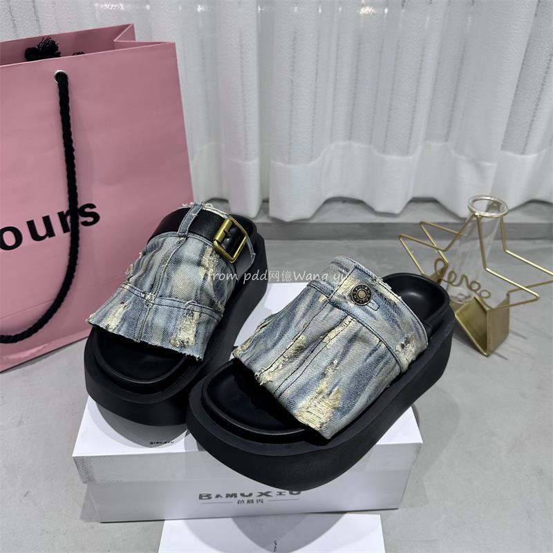 Sandal Cao Gót Mùa Hè 2023 Phong Cách Mới denim Đế Dày Phong Cách Châu Âu Cho Nữ