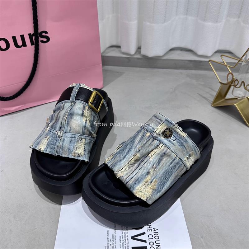 Sandal Cao Gót Mùa Hè 2023 Phong Cách Mới denim Đế Dày Phong Cách Châu Âu Cho Nữ