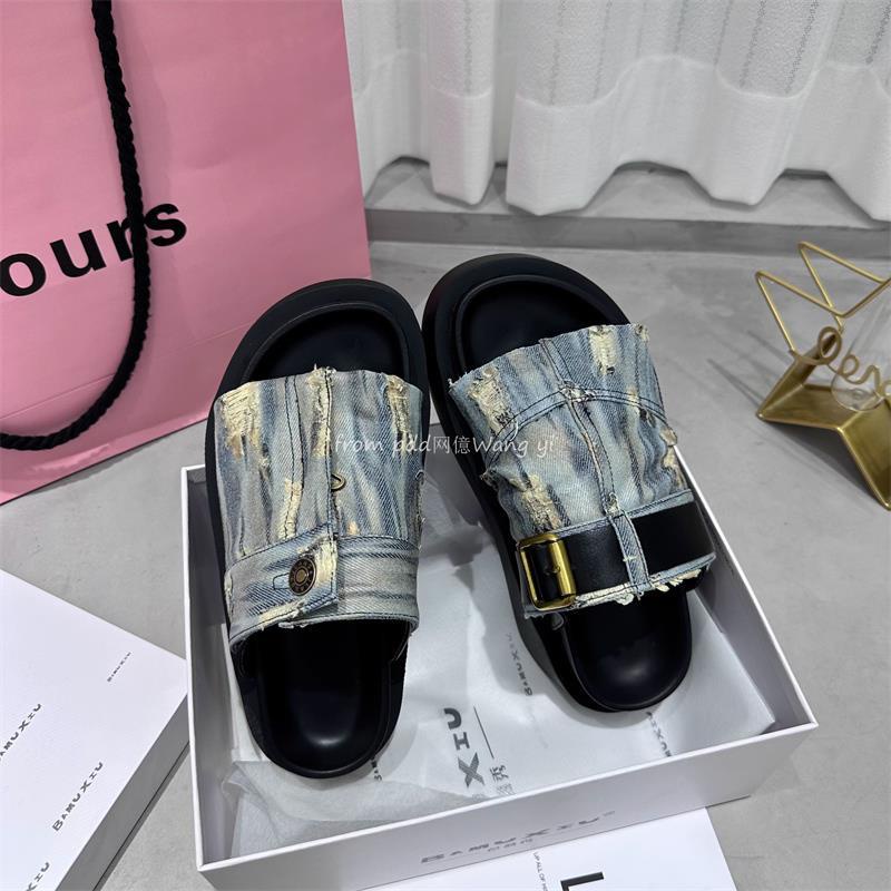 Sandal Cao Gót Mùa Hè 2023 Phong Cách Mới denim Đế Dày Phong Cách Châu Âu Cho Nữ