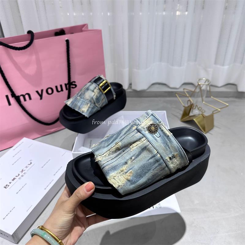 Sandal Cao Gót Mùa Hè 2023 Phong Cách Mới denim Đế Dày Phong Cách Châu Âu Cho Nữ