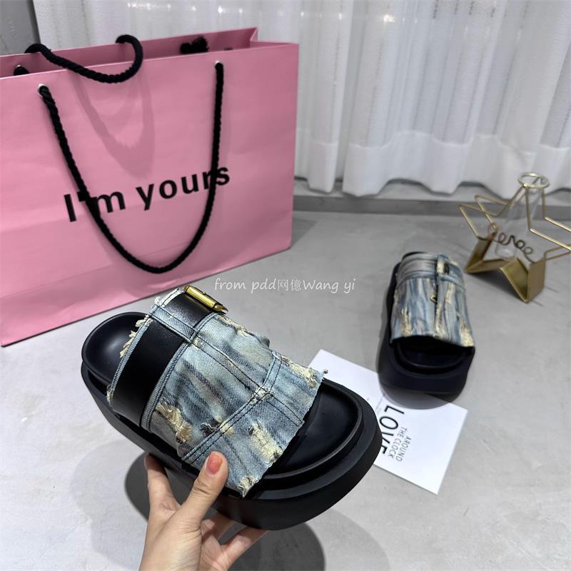 Sandal Cao Gót Mùa Hè 2023 Phong Cách Mới denim Đế Dày Phong Cách Châu Âu Cho Nữ