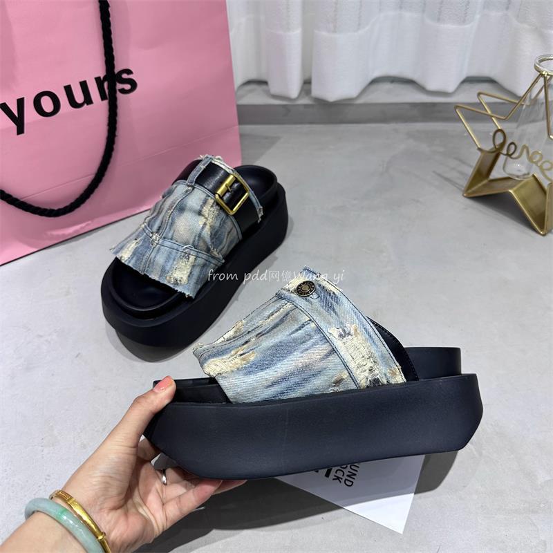Sandal Cao Gót Mùa Hè 2023 Phong Cách Mới denim Đế Dày Phong Cách Châu Âu Cho Nữ