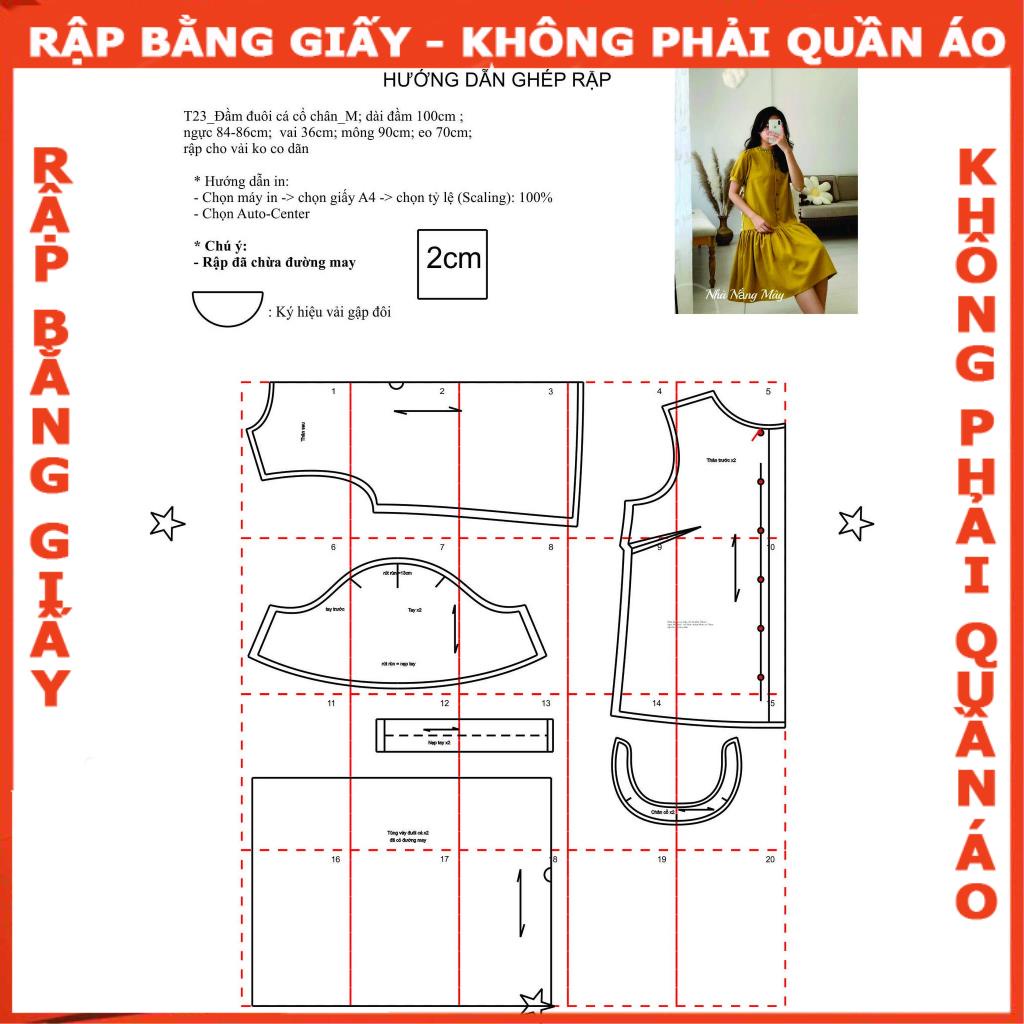 Rập giấy may đầm mã T23