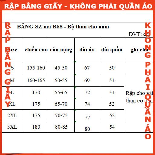 Rập giấy bộ thun nam mã B68 - bản vẽ