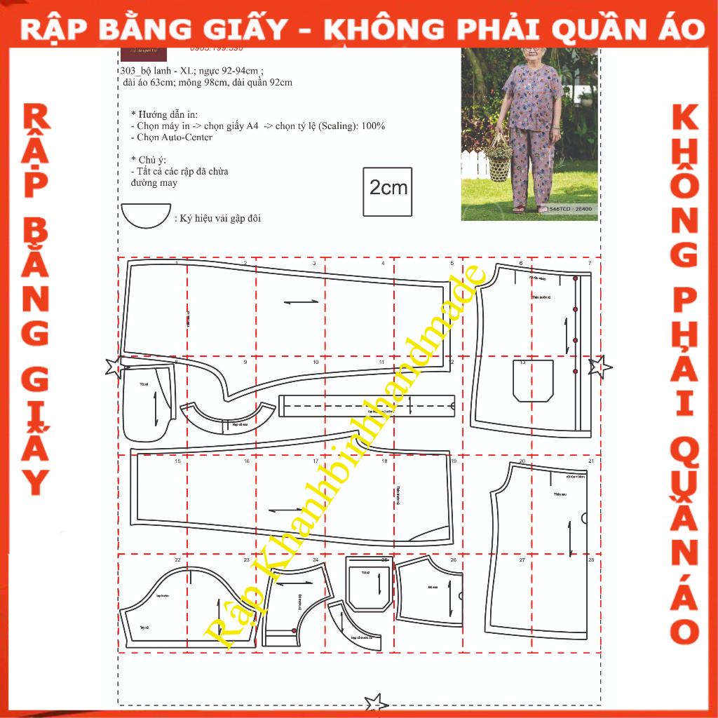 Rập giấy may bộ dứt đô mã 303 - bản vẽ