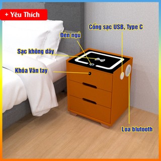 Tủ đầu giường thông minh, tab đầu giường tích hợp loa bluetooth, sạc không dây, đèn ngủ
