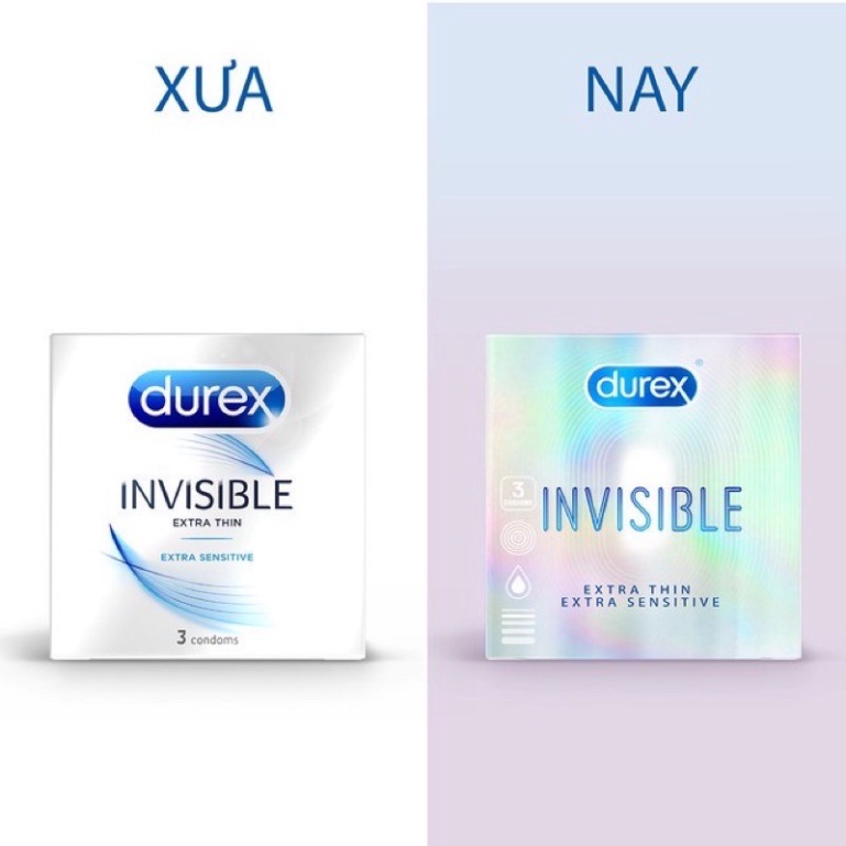 Bao Cao Su Mỏng Vô Hình Durex Invisible hộp 3 cái  tăng khoái cảm kéo dài thời gian QH