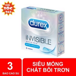Bao Cao Su Mỏng Vô Hình Durex Invisible hộp 3 cái  tăng khoái cảm kéo dài thời gian QH