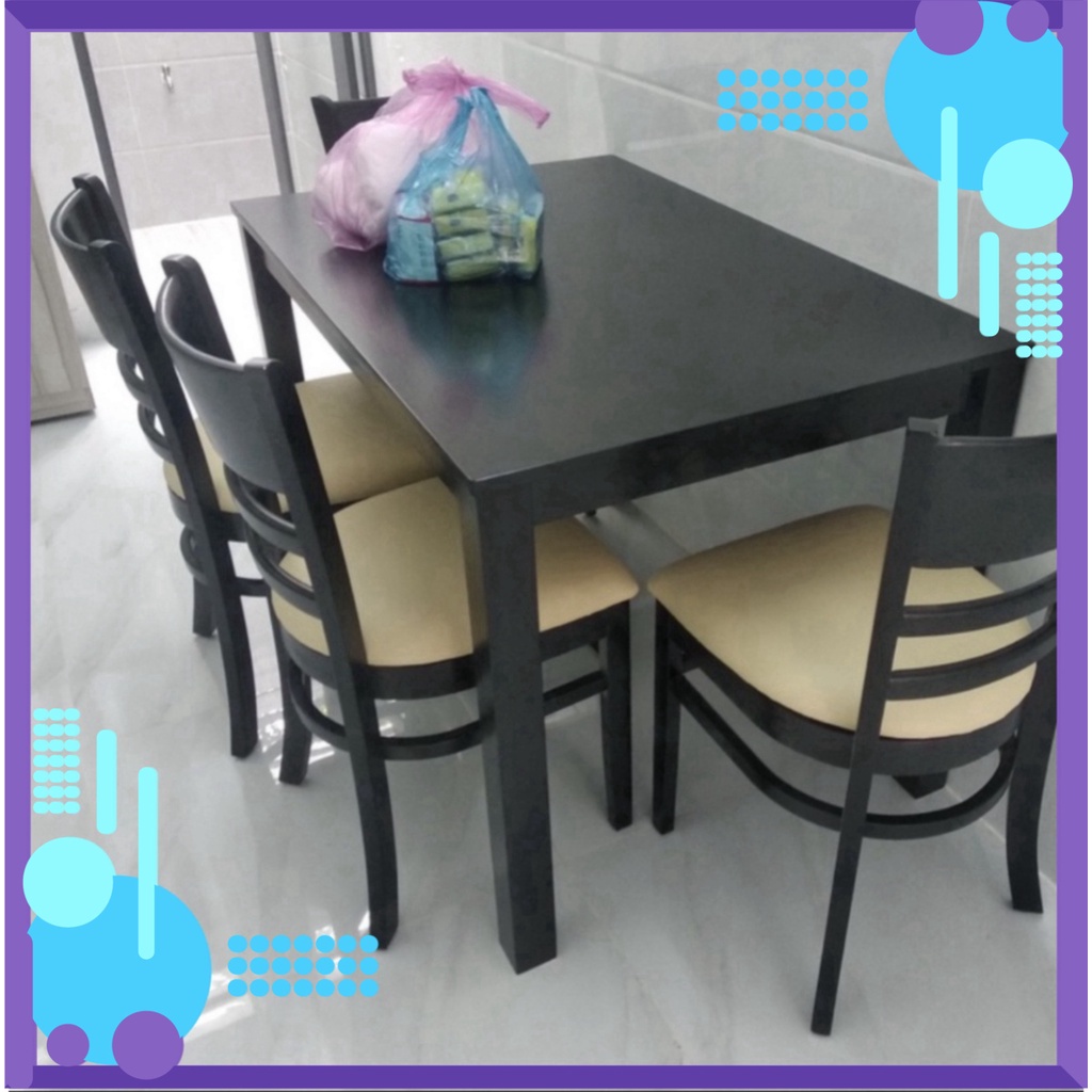 Bàn Ăn 4 Ghế Cabin Full Đen - Bàn Ăn Màu Đen Siêu Chất - Cống Phẩm Xịn Bh 12 Tháng