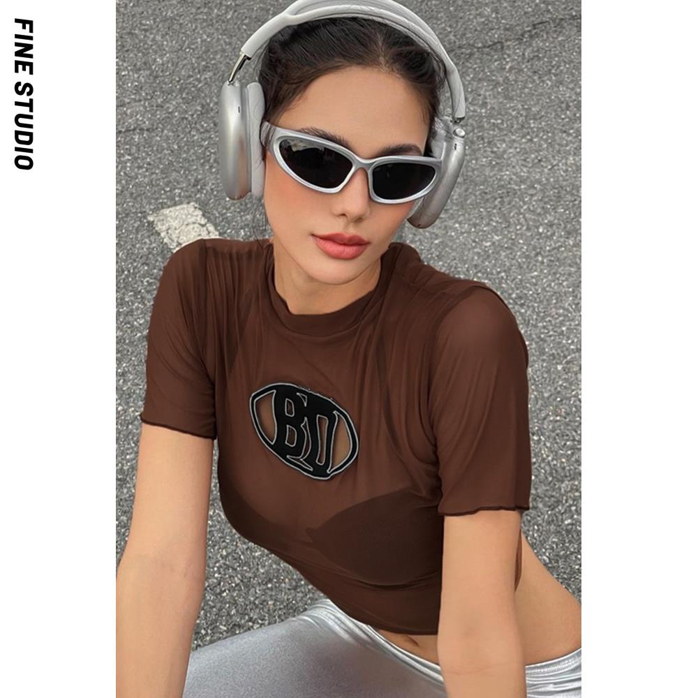 Áo Thun Tay Ngắn Cổ Tròn Thêu Chữ Phong Cách Mới Dành Cho Nữ