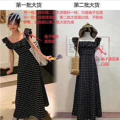 Đầm Dài Cổ Vuông Họa Tiết Chấm Bi Thời Trang Mùa Hè 2023 Mới Phong Cách Pháp Cho Nữ
