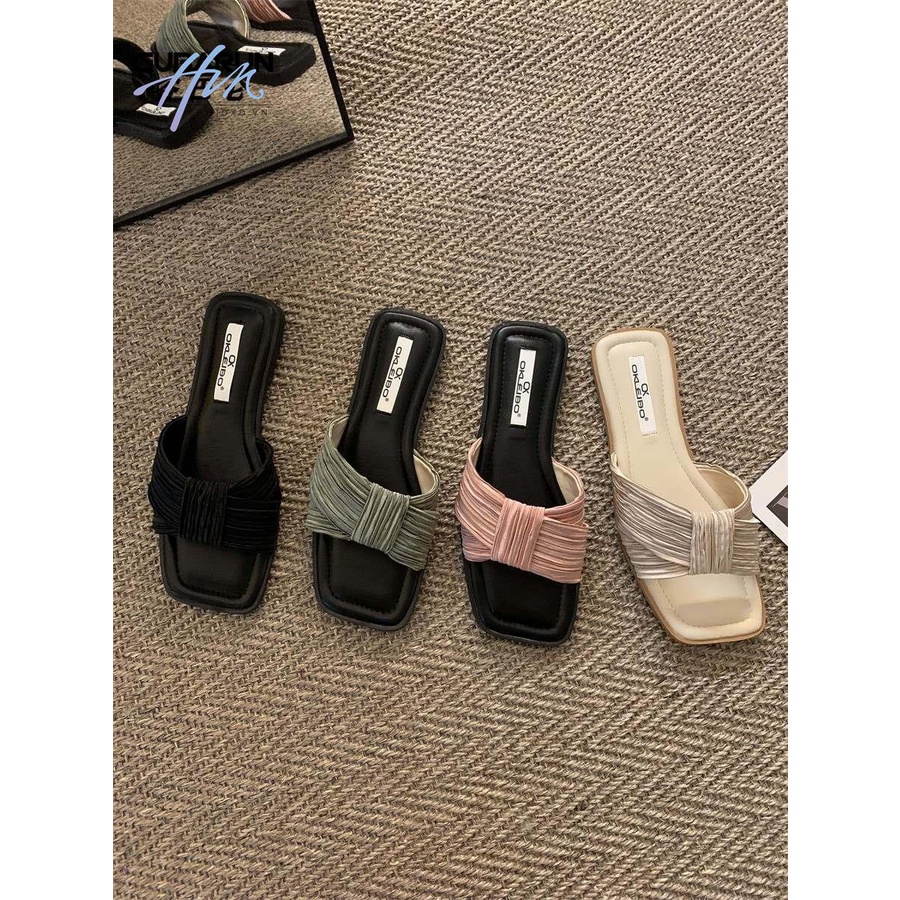 Sandal Mũi Vuông Đế Bằng Thiết Kế Mới Thời Trang Mùa Xuân Hè 2023 Dành Cho Nữ