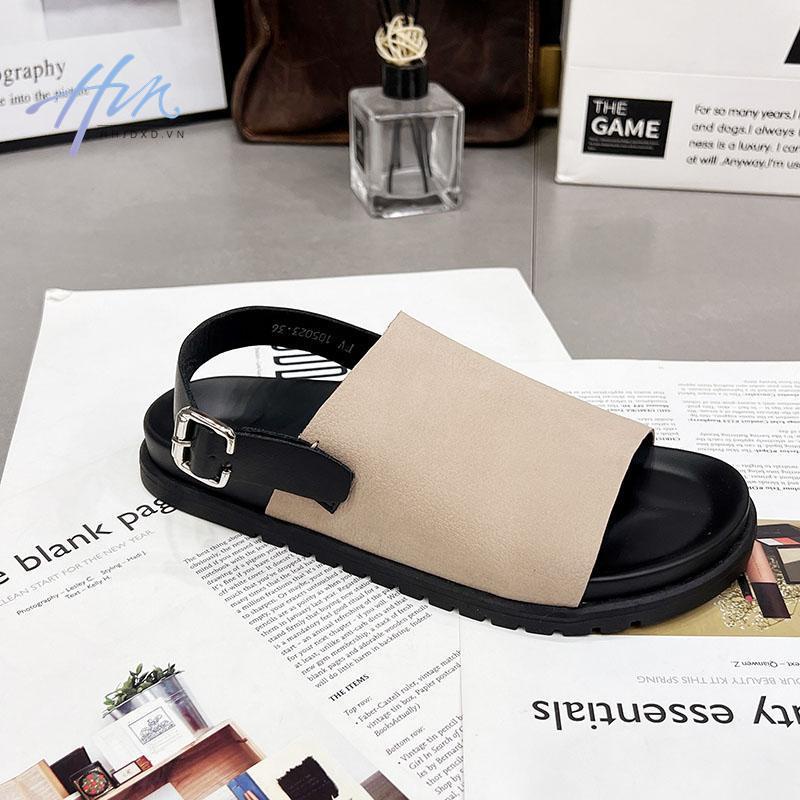 Giày Sandal Da Mềm Đế Bằng Hở Ngón Phong Cách Retro Mùa Hè Cho Nữ