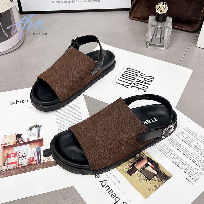 Giày Sandal Da Mềm Đế Bằng Hở Ngón Phong Cách Retro Mùa Hè Cho Nữ