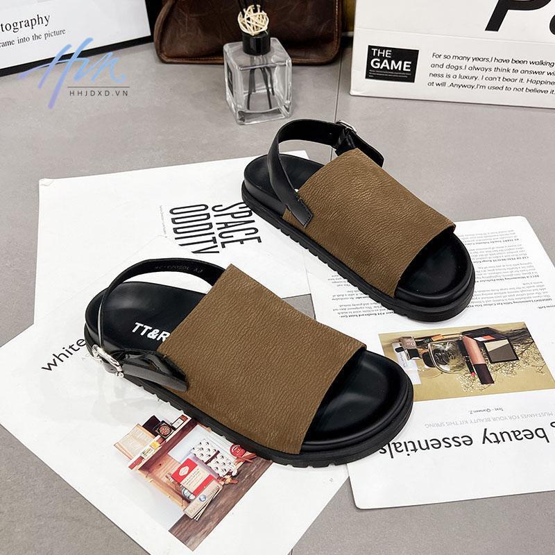 Giày Sandal Da Mềm Đế Bằng Hở Ngón Phong Cách Retro Mùa Hè Cho Nữ