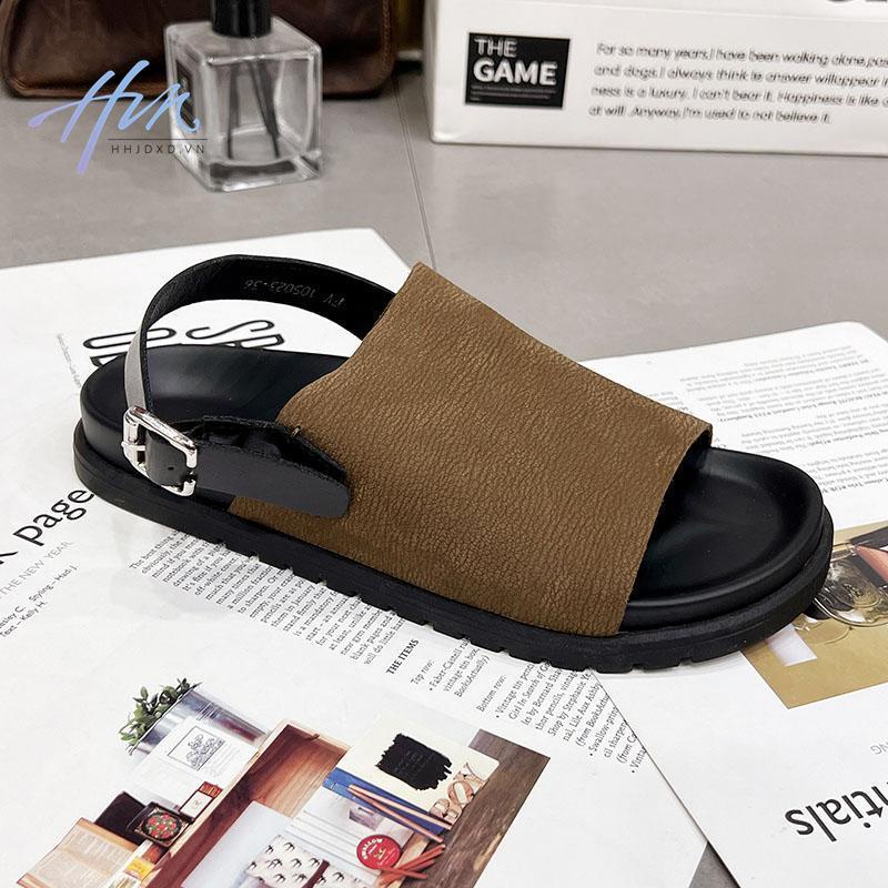 Giày Sandal Da Mềm Đế Bằng Hở Ngón Phong Cách Retro Mùa Hè Cho Nữ