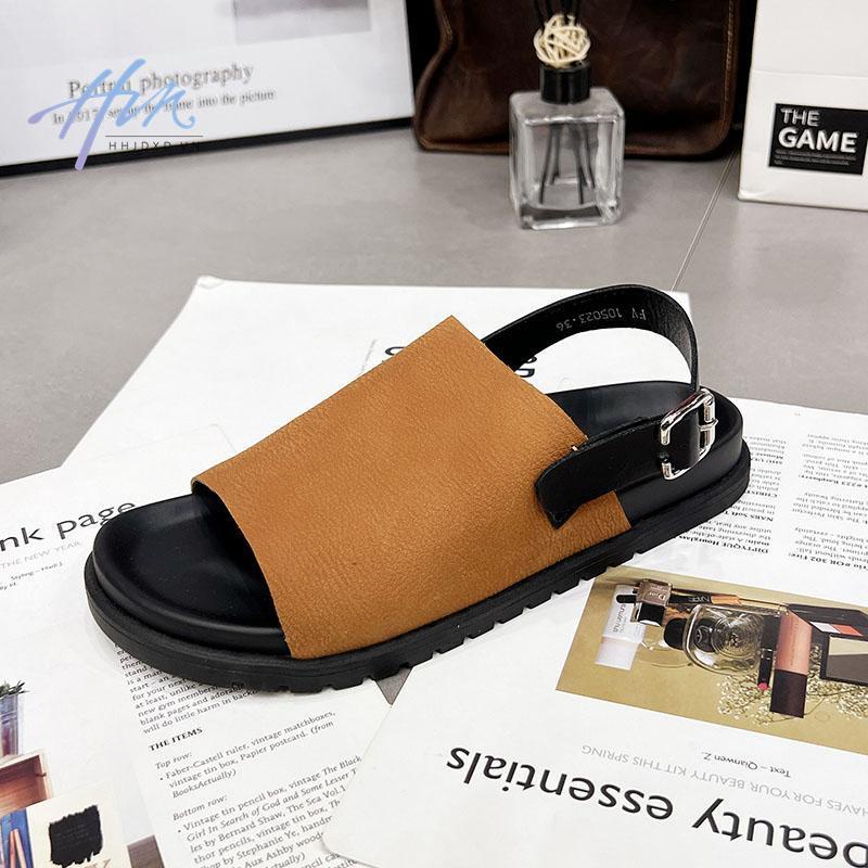 Giày Sandal Da Mềm Đế Bằng Hở Ngón Phong Cách Retro Mùa Hè Cho Nữ