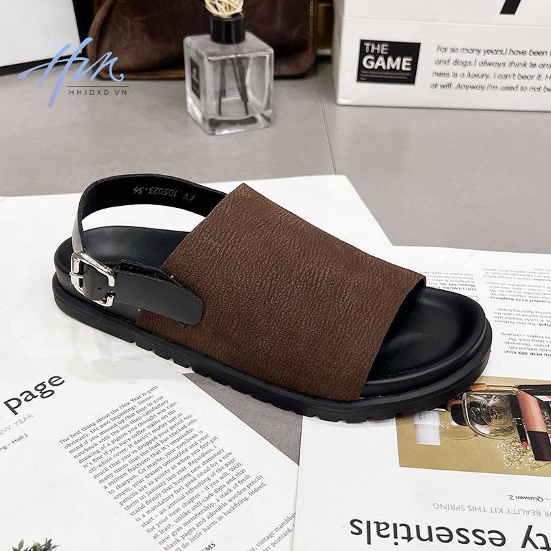 Giày Sandal Da Mềm Đế Bằng Hở Ngón Phong Cách Retro Mùa Hè Cho Nữ