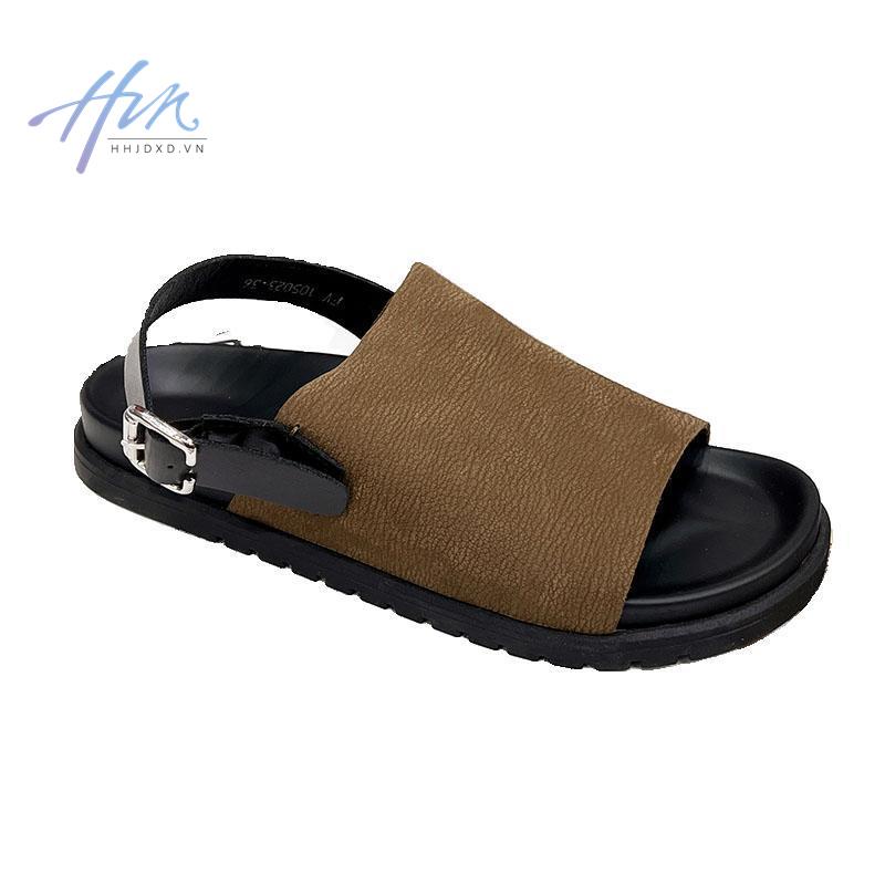 Giày Sandal Da Mềm Đế Bằng Hở Ngón Phong Cách Retro Mùa Hè Cho Nữ