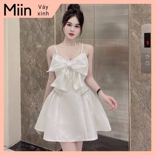 Váy tapta 2 dây nơ ngực đá hông