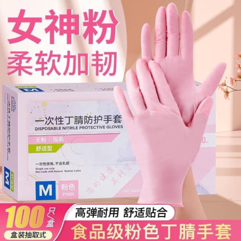 Găng Tay Cao Su Hộp 100 Chiếc Màu Hồng Siêu Dai Đầu Ngón Tay Có Nhám  Giadung12