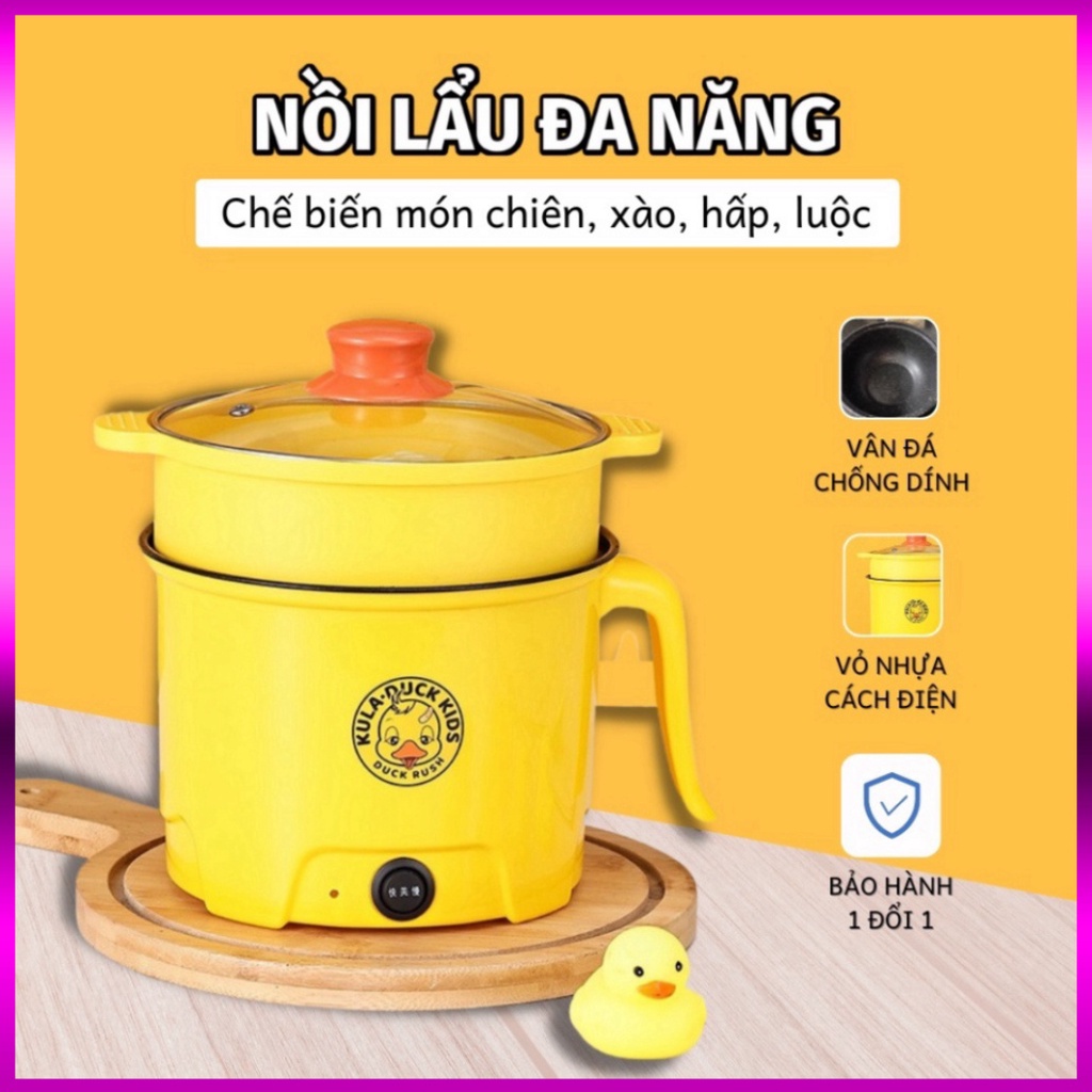 Nồi điện mini vịt vàng 2 tầng đa năng nấu cơm lẩu cháo chiên xào dung tích 1,8l- nồi lẩu mini, ca nấu mì ;} rẻ nhất shop