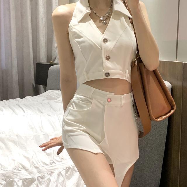 Jiashucheng Set Áo Hai Dây Cổ Chữ V + Quần Short Thời Trang Nữ