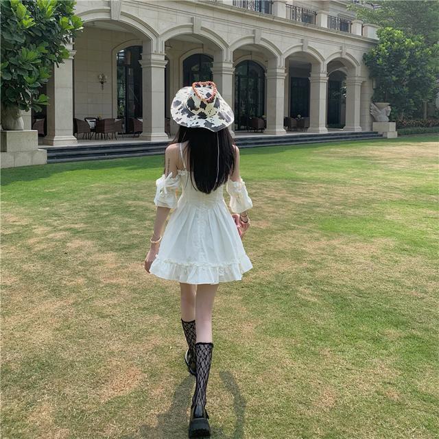 Jiashucheng Đầm Ngắn Hai Dây Màu Trắng Phong Cách Pháp Thời Trang Mùa Hè Hàng Mới Dành Cho Bạn Nữ